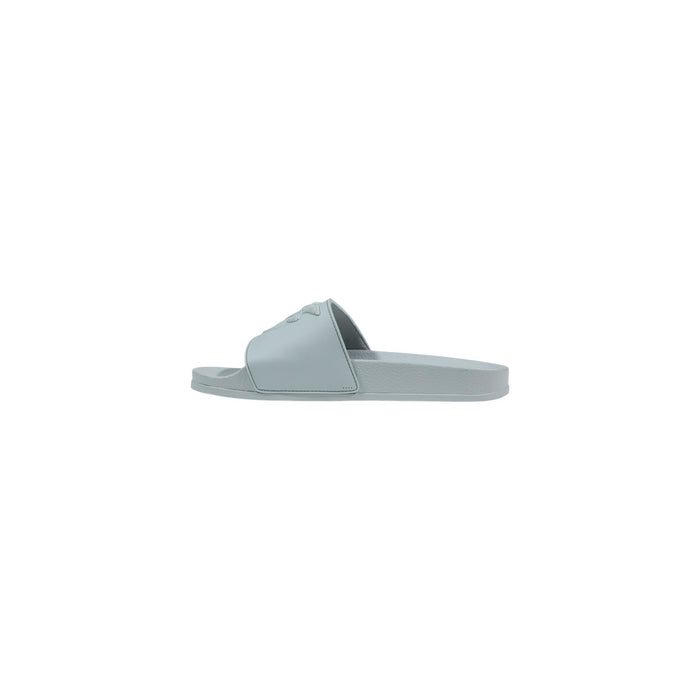 Image 4 : Vue de profil des mules Pinko femme PVC vert sauge, semelle et bandeau structuré visible — Delvale