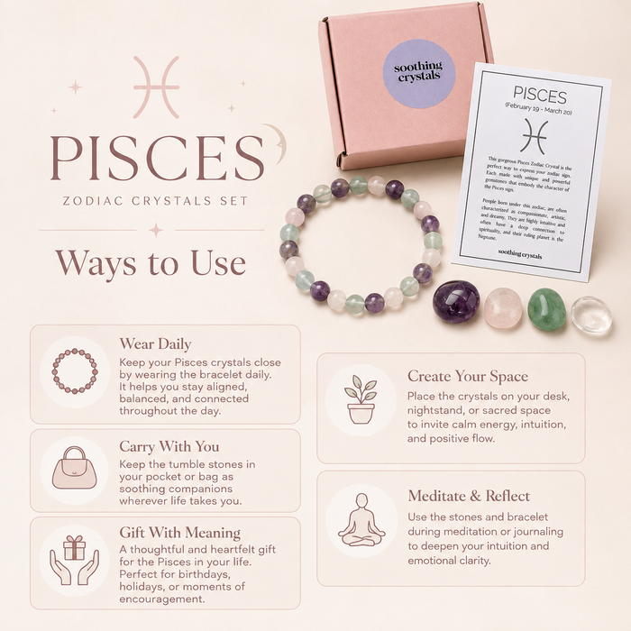 PISCES Zodiac Crystal Kit, Pisces Birthstones Tumbled Stones Set, Pisces Gifts