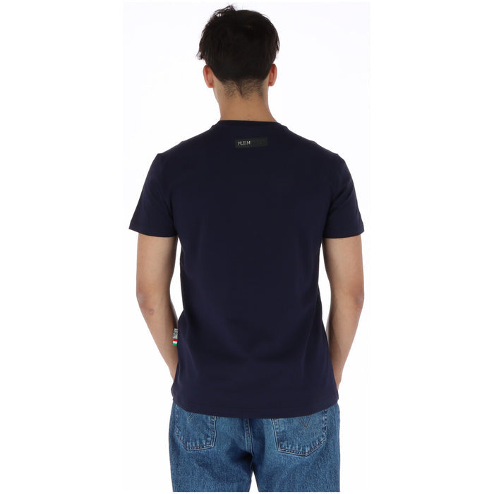 Image 2 : Vue de face du t-shirt Plein Sport homme marine, motif graphique tigre fluo en gros plan sur la poitrine — Delvale