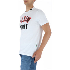 Image 3 : Vue de trois quarts du t-shirt Plein Sport homme blanc, coupe ajustée et encolure ronde — Delvale