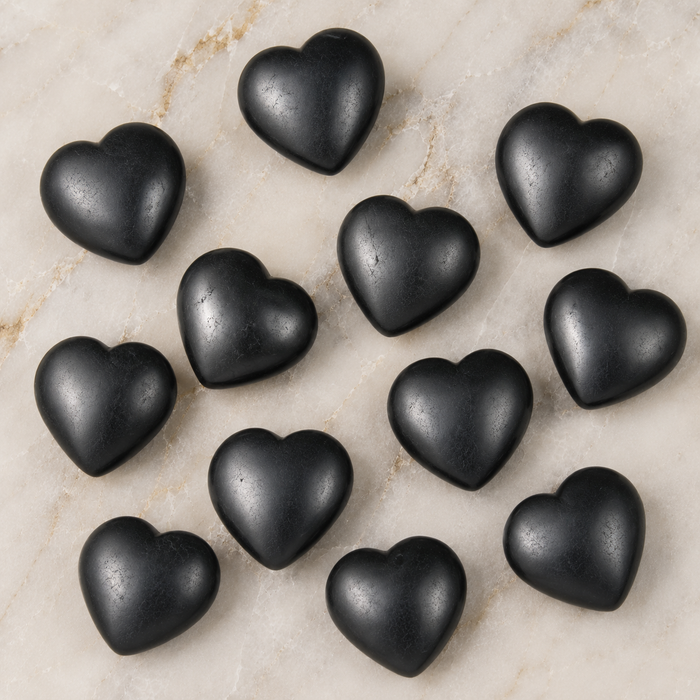 Polished Black Shungite Heart Crystal, Puffy Mini 2 Inch Pocket Crystal Heart