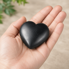 Polished Black Shungite Heart Crystal, Puffy Mini 2 Inch Pocket Crystal Heart