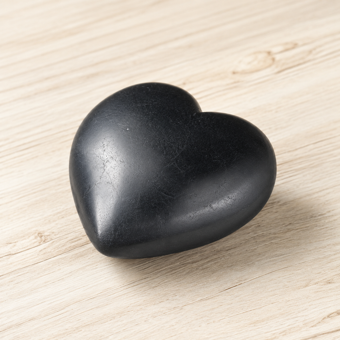 Polished Black Shungite Heart Crystal, Puffy Mini 2 Inch Pocket Crystal Heart