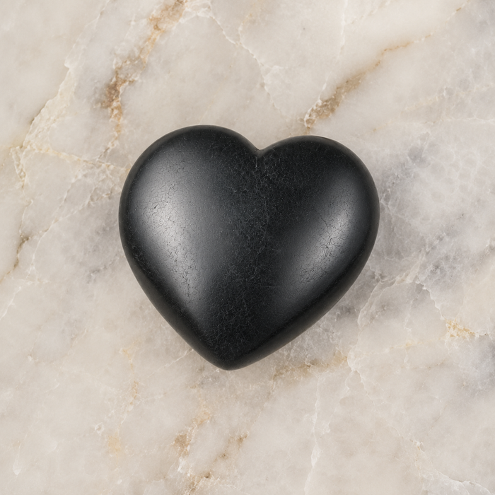 Polished Black Shungite Heart Crystal, Puffy Mini 2 Inch Pocket Crystal Heart