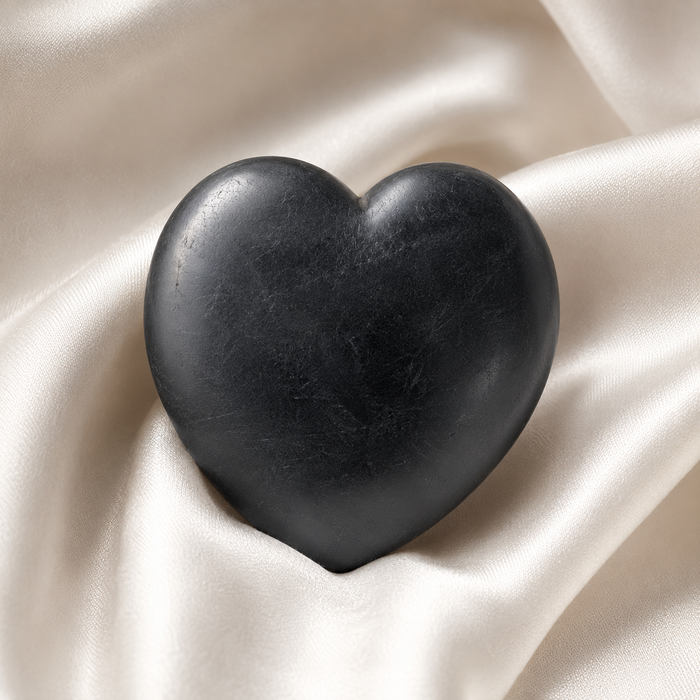 Polished Black Shungite Heart Crystal, Puffy Mini 2 Inch Pocket Crystal Heart
