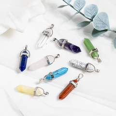Polished Double Terminated Crystal Points Pencil Pendant Necklace