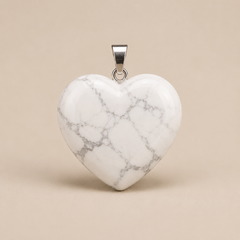 Polished Howlite Crystal Heart Pendant, Genuine Heart Shaped Necklaces