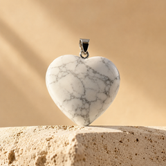 Polished Howlite Crystal Heart Pendant, Genuine Heart Shaped Necklaces