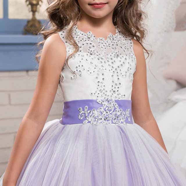 Princess Lace Flower Wedding Dress Kids Prom Puffy Tulle Ball Gowns