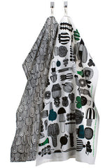 Marimekko Puutarhurin Parhaat Tea Towels Black/White/Green - KIITOSlife