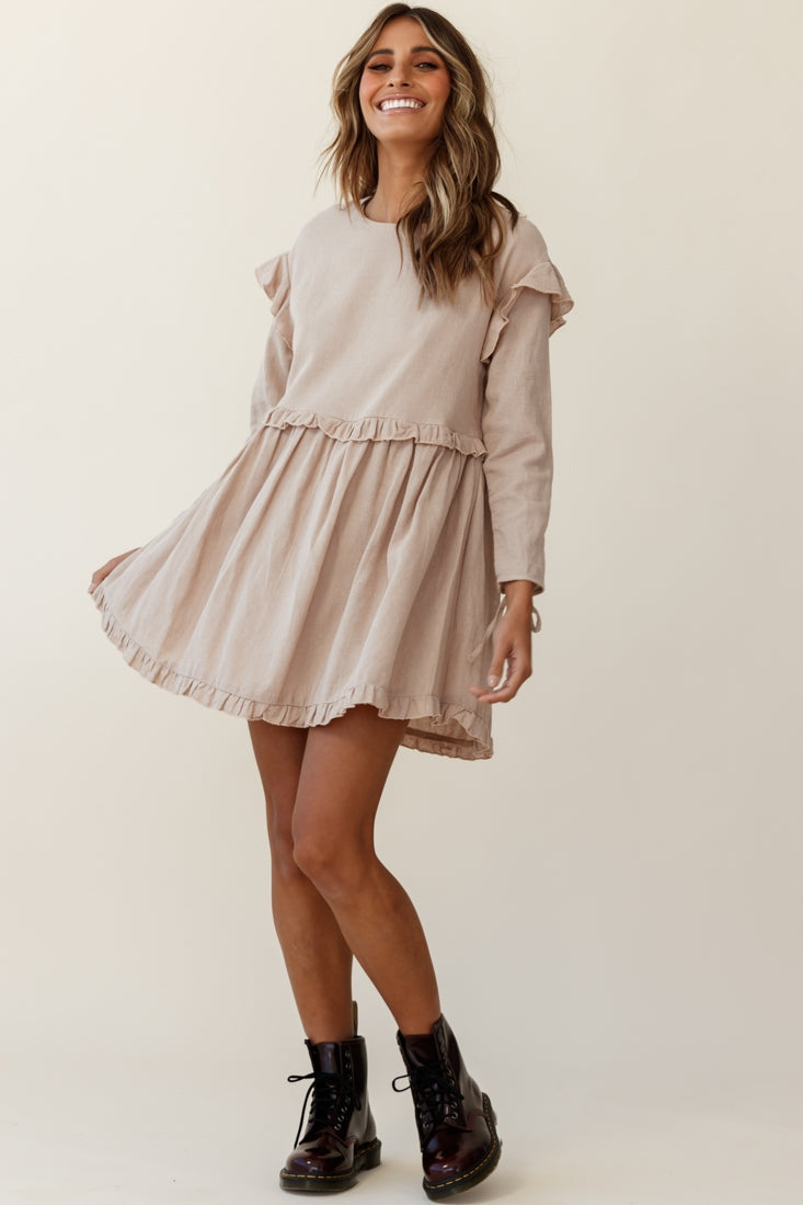 Marion Long Sleeve Shift Dress Mocha