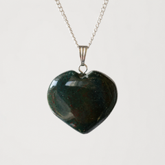 Real Bloodstone Crystal Heart Pendant, Genuine Heart Shaped Necklaces