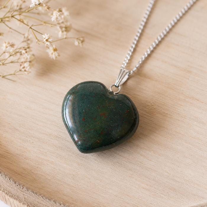 Real Bloodstone Crystal Heart Pendant, Genuine Heart Shaped Necklaces