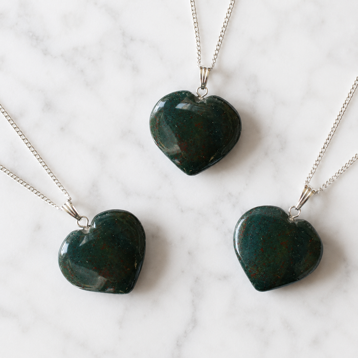 Real Bloodstone Crystal Heart Pendant, Genuine Heart Shaped Necklaces