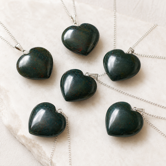 Real Bloodstone Crystal Heart Pendant, Genuine Heart Shaped Necklaces