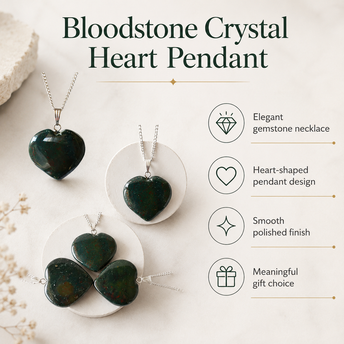 Real Bloodstone Crystal Heart Pendant, Genuine Heart Shaped Necklaces