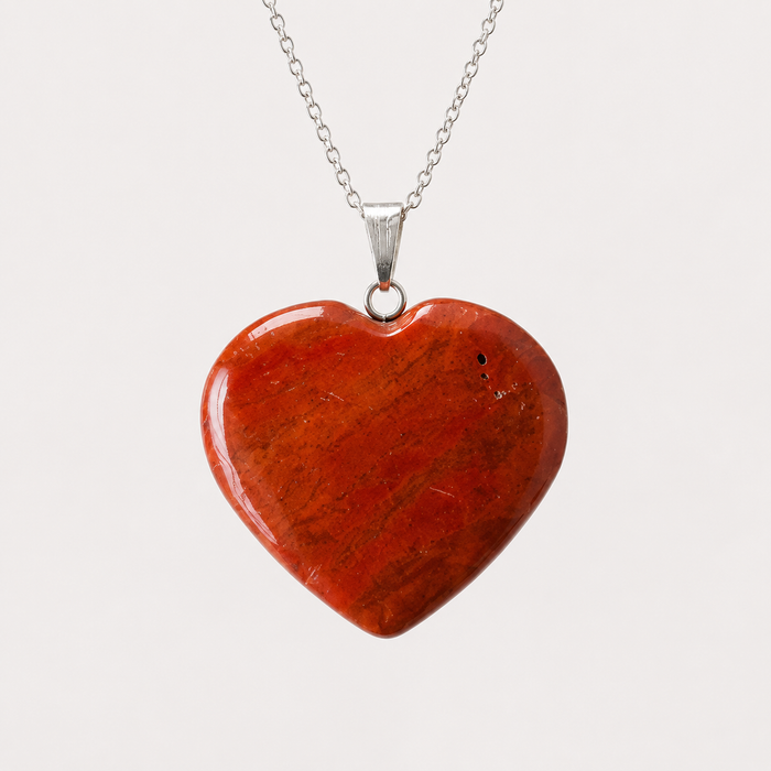 Real Red Jasper Crystal Heart Pendant, Genuine Heart Shaped