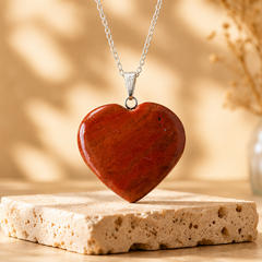 Real Red Jasper Crystal Heart Pendant, Genuine Heart Shaped
