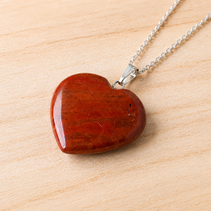 Real Red Jasper Crystal Heart Pendant, Genuine Heart Shaped