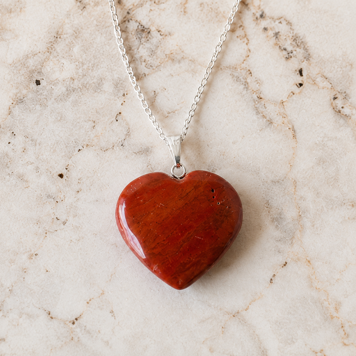 Real Red Jasper Crystal Heart Pendant, Genuine Heart Shaped