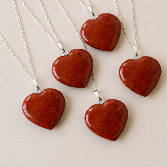 Real Red Jasper Crystal Heart Pendant, Genuine Heart Shaped