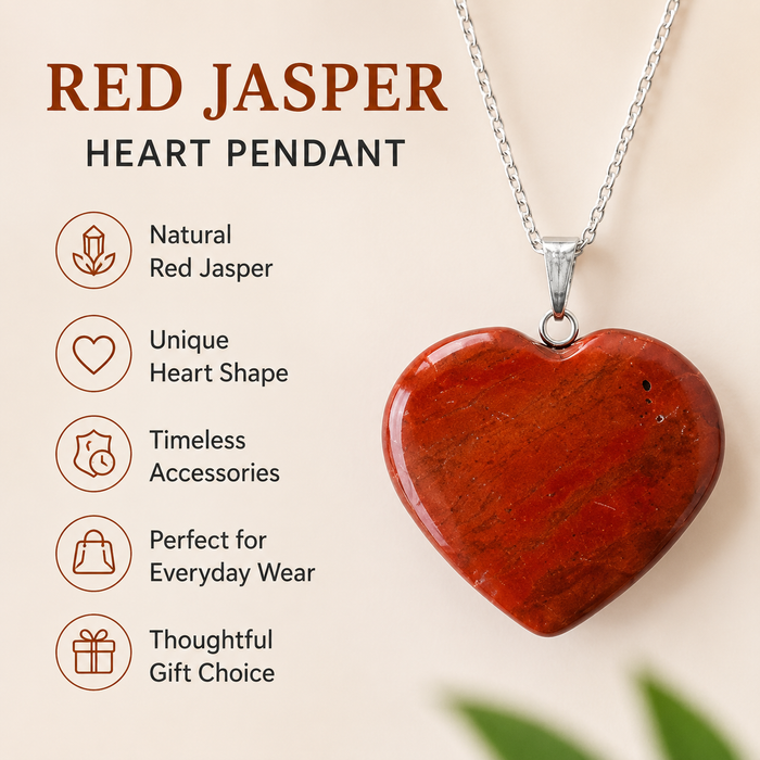 Real Red Jasper Crystal Heart Pendant, Genuine Heart Shaped
