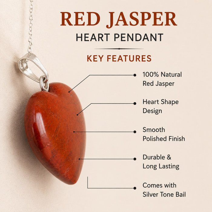 Real Red Jasper Crystal Heart Pendant, Genuine Heart Shaped
