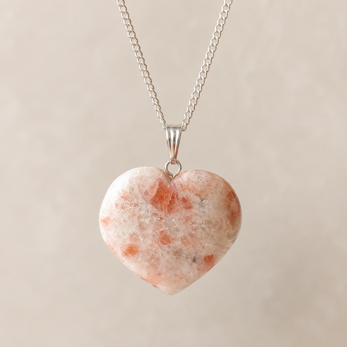 Real Sunstone Crystal Heart Pendant, Genuine Heart Shaped Necklaces
