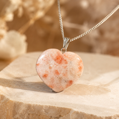 Real Sunstone Crystal Heart Pendant, Genuine Heart Shaped Necklaces
