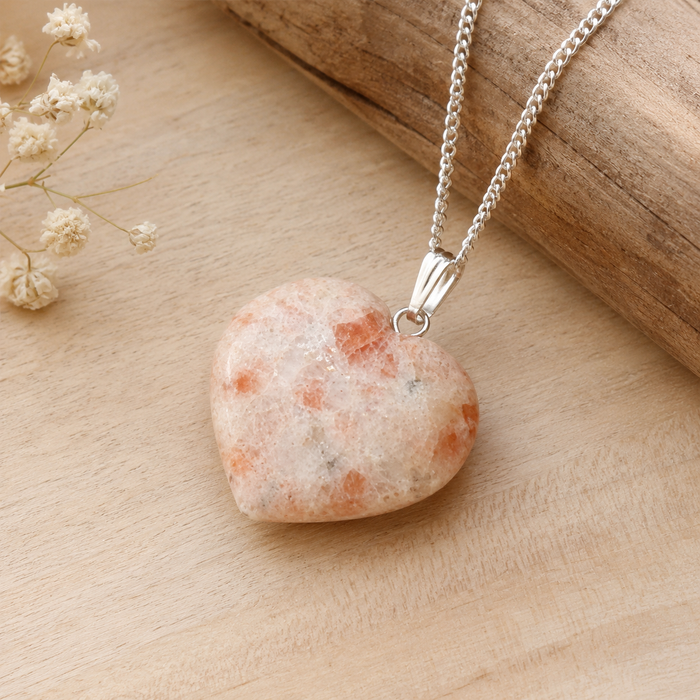 Real Sunstone Crystal Heart Pendant, Genuine Heart Shaped Necklaces
