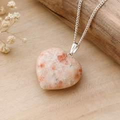 Real Sunstone Crystal Heart Pendant, Genuine Heart Shaped Necklaces