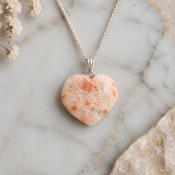Real Sunstone Crystal Heart Pendant, Genuine Heart Shaped Necklaces
