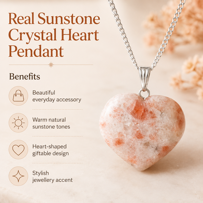Real Sunstone Crystal Heart Pendant, Genuine Heart Shaped Necklaces