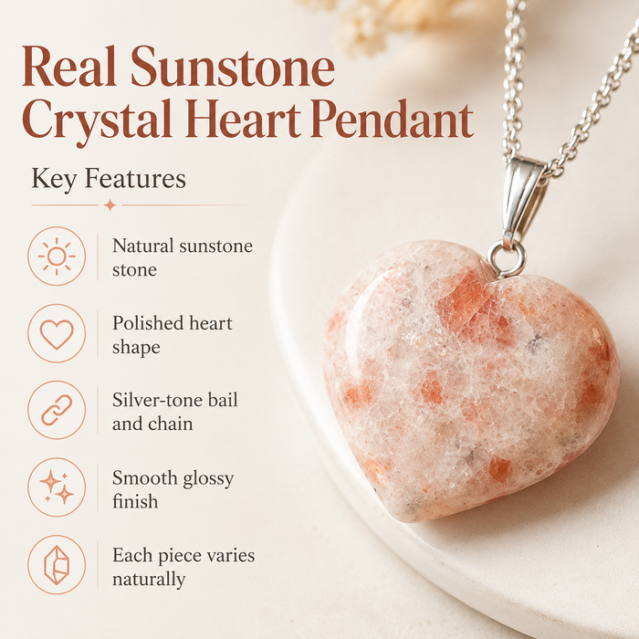 Real Sunstone Crystal Heart Pendant, Genuine Heart Shaped Necklaces