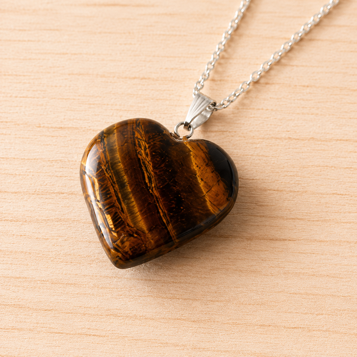 Real Tiger Eye Crystal Heart Pendant, Genuine Heart Shaped Necklaces