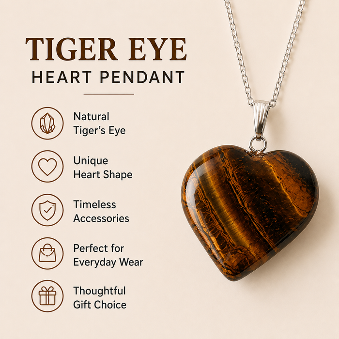 Real Tiger Eye Crystal Heart Pendant, Genuine Heart Shaped Necklaces