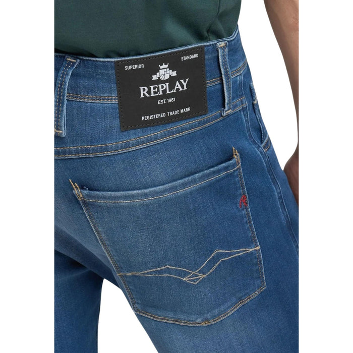 Image 5 : Jean slim Replay homme denim bleu porté de dos, poches arrières et délavé subtil — Delvale