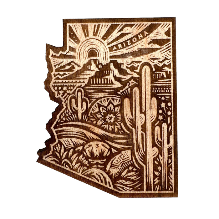 Saguaro cactus Arizona maple wood souvenir magnet, laser-cut and made in USA