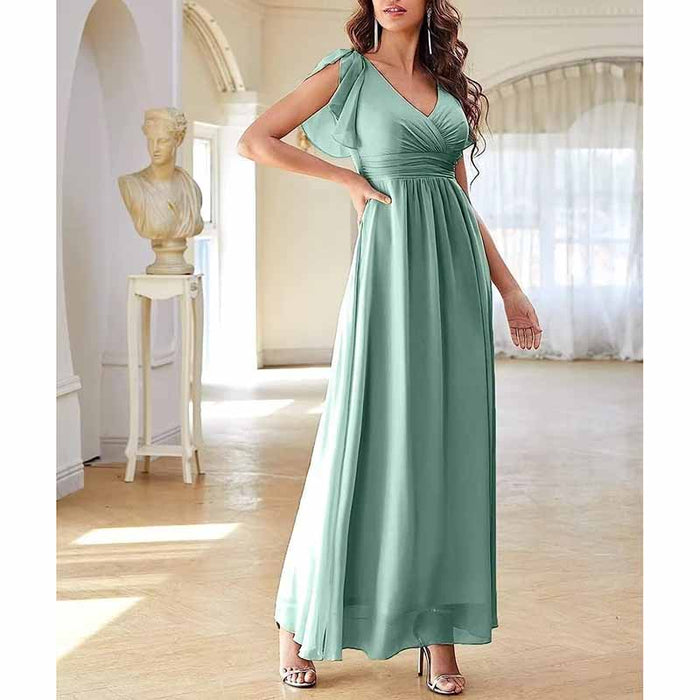 sd-hk Chiffon Bridesmaid Dress with Slit - Elegant Style
