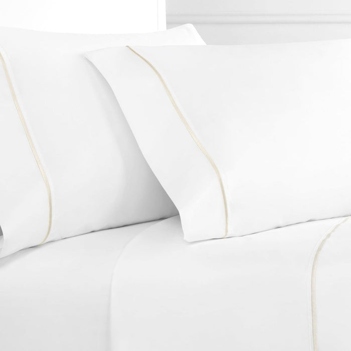 Single Stripe Embroidered Percale Sheet Set