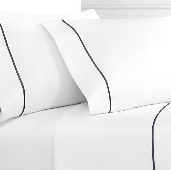 Single Stripe Embroidered Percale Sheet Set