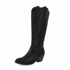 Sparkly Rhinestones Cowboy Cowgirl Style Boots Knee High Boots for Women