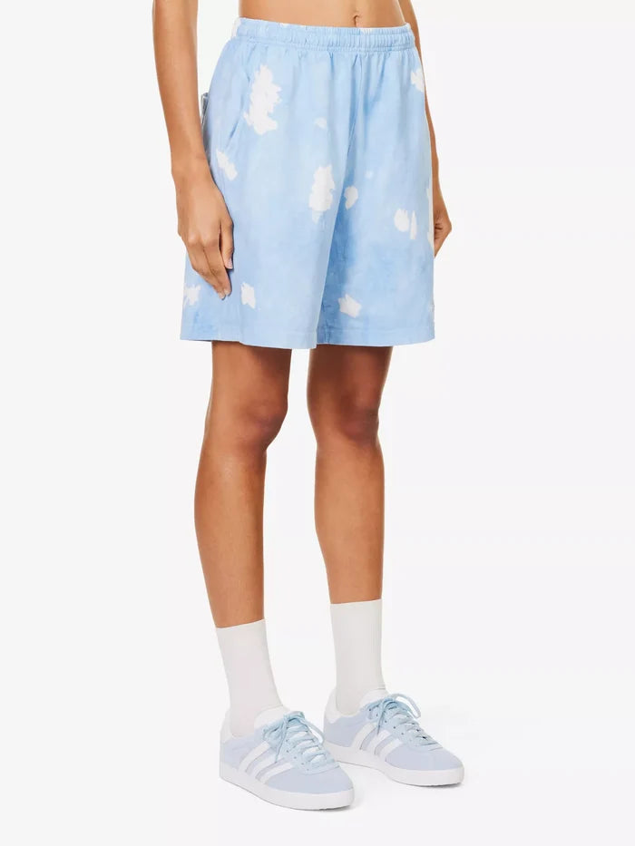 SPORTY & RICH Serif Font Logo Tie Dye Cotton Jersey Blue Shorts - House Of Huntington