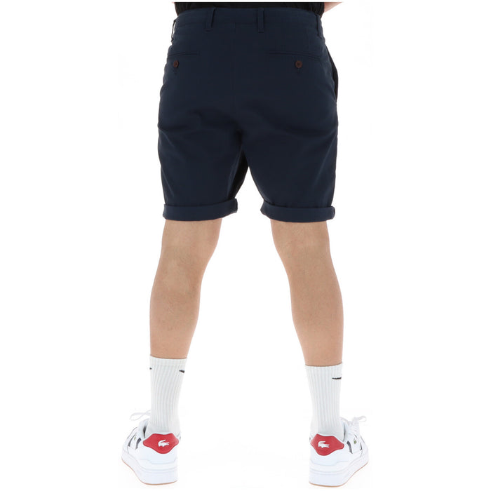 Image 2 : Short homme Superdry bleu marine, détail fermeture zip et bouton bordeaux, coupe chino droite — Delvale