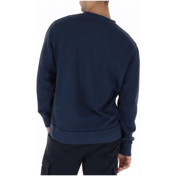 Image 2 : Détail du logo tonal Superdry en flocage bleu sur sweatshirt col rond bleu marine homme — Delvale
