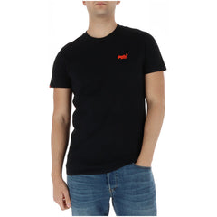 Image 1 : T-shirt Superdry homme noir logo Orange Label brodé rouge, vue de face portée — Delvale