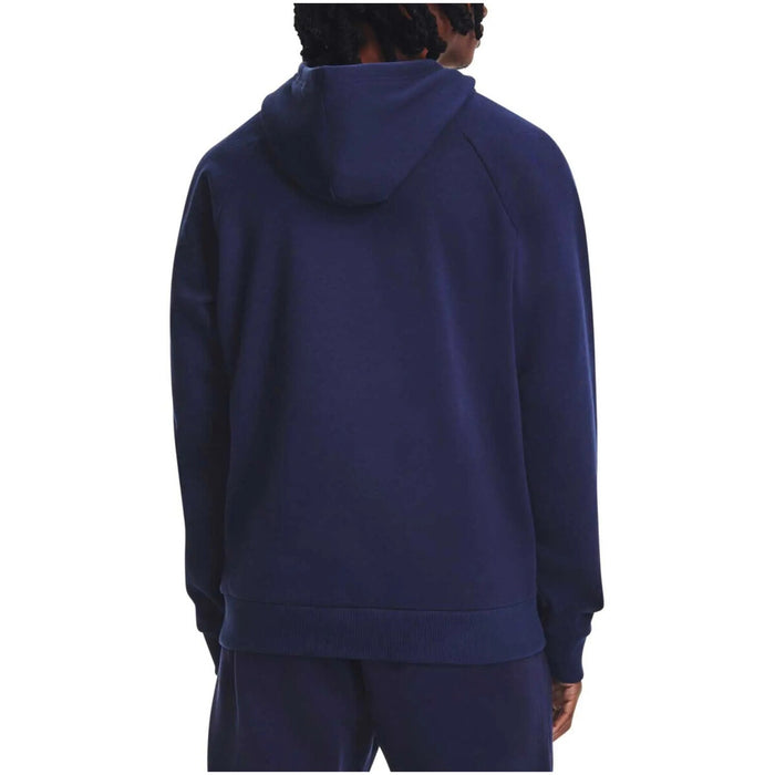 Sweat à capuche Under Armour homme bleu marine manches raglan dos uni, vue de dos porté