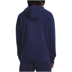 Sweat à capuche Under Armour homme bleu marine manches raglan dos uni, vue de dos porté