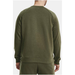 Sweat col rond Under Armour homme vert kaki dos uni bords côtelés doubles ourlet, vue de dos porté