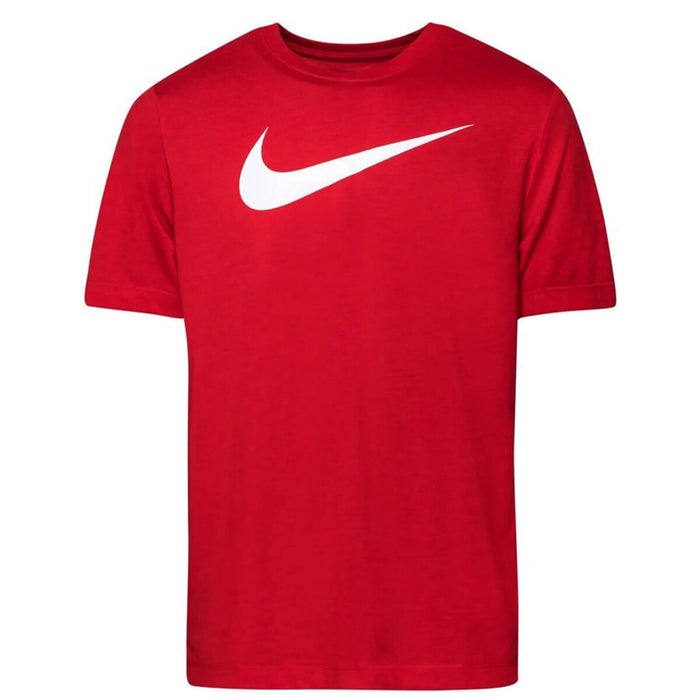 Image 5 : T-shirt Nike homme logo Swoosh blanc sur fond marine, posé à plat pour mettre en valeur l'imprimé et la matière — Delvale